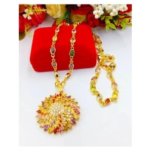 Anhänger Halskette Noppakao Schmuck Edelstein 9 Farben Gold Mikron vergoldet Thai Amulett - Bild 1 von 5