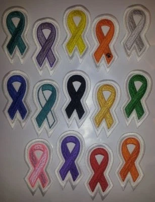 MORE Sew-On Embroidered Patch CANCER/AWARENESS RIBBON SHAPE-3.25 x 1.5" U PICK - Image 1 of 4