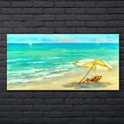 Painting Beach Ocean Sea Waves Umbrela Glass Print 140x70 Wall Art Home Decor 
