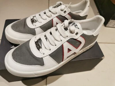 AJ ARMANI JEANS Genuinos Blanco-Blanco Entrenador Zapatos para Hombre Talla UK 7 - EXCELENTES  Foto 1 de 4
