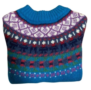 VTG Woolrich Sweater Pullover Wool Mohair Women's XL Fair Isle Mock Neck Blue - Picture 1 of 12