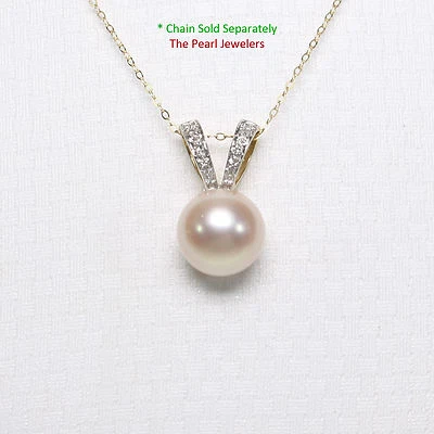 Pink Pearl Pendant with Diamond – 14k Yellow Gold Rabbit-Ear Bail - Image 1 of 4