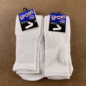 Eros Sport Men's Shoe Size 7-12 White Cotton Blend Athletic Crew Sock 2 Pair NWT