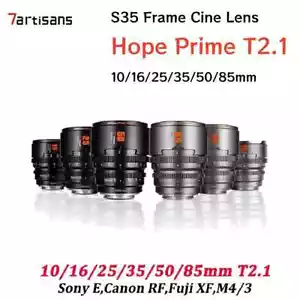 Lente de cine 7artisans 10/16/25/35/50/85 mm T2.1 Hope Prime Super35 para E/X/RF/M43 - Imagen 1 de 18