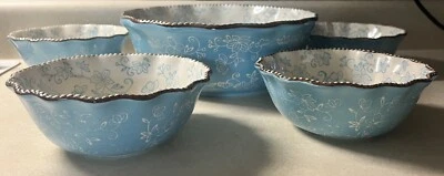 Temptations by Tara Azul Floral Encaje Tazón Grande para Servir y 4 Tazones para Sopa/Cereales Foto 1 de 4