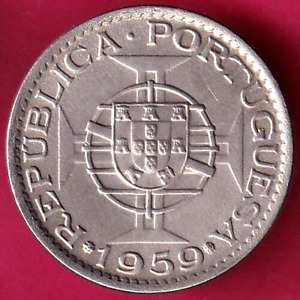 PORTUGUESE INDIA GOA 1 ESCUDO 1959 RARE COIN #D44
