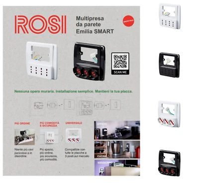 MULTIPRESA CIABATTA DA PARETE EMILIA SMART - BIANCA NERA 3 E 4 PRESE - Immagine 1 di 4
