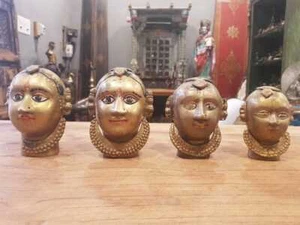 4 pcs Vintage Old Brass Gauri Head Decorative - Picture 1 of 3