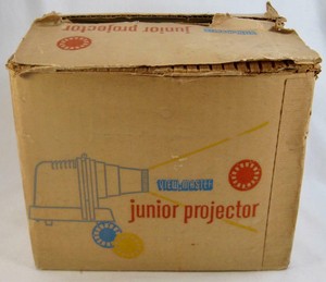 Viewmaster Junior Projector In OB Vintage Brown & Tan With 4 Cards Sawyers (O)