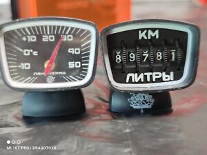VINTAGE CAR THERMOMETER AND GAS METER DASHBOARD GAUGES LADA VOLGA SOVIET CCCP