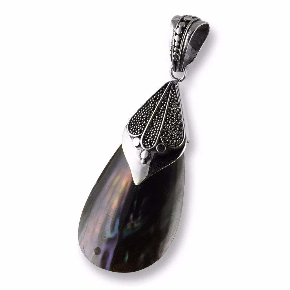 Schöner 925er Silber Anhänger dunkle Muschel Perlmutt Handarbeit PS542 - Bild 1 von 1