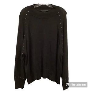 WHBM White House Black Market Black Sweater Silver Beaded Sleeves Women’s XL - Picture 1 of 10