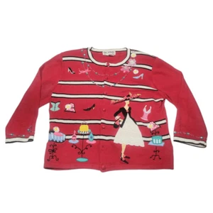 Vintage Jack B. Quick Cardigan Women's Medium Red Button Front Embroidered - Picture 1 of 12