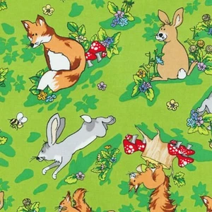 Krazy Kritters Fox & Bunny Green 100% Cotton Fabric by The Yard - Picture 1 of 1