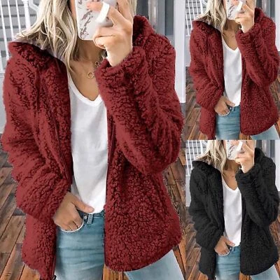 Hot Womens Fur Hooded Jacket Parka Coat Fleece Winter Warm Overcoat Outwear - Image 1 of 4