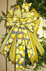 10 " X 20 " LEMON WIRED BOW for DOOR WREATH GARLAND SWAG BASKET POST # 193 C rb - Picture 1 of 3