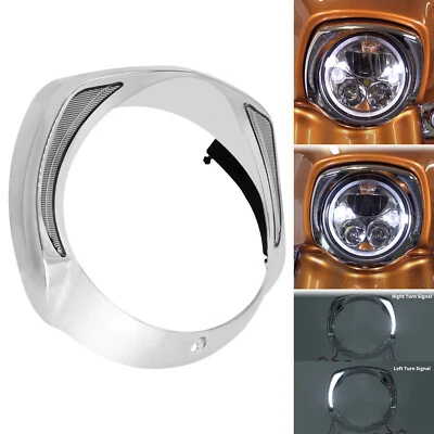 Chrome 7'' LED Headlight Bezel Fairing Cover Fit For Harley Touring 2014-2023 - Image 1 of 4