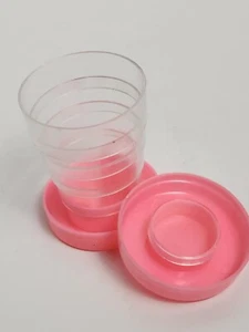 Vintage Pink Plastic Mid-Century Collapsible Drinking Cup w/ Pill Holder Travel - Picture 1 of 8