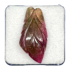 22.85 Cts Natural Pink Tourmaline Leaf Carving Gemstone for Pendant Jewelry - Picture 1 of 9