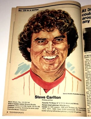 STEVE CARLTON 1980 PORTRAIT PHILADELPHIA PHILLIES TELEVISION SPORTS * PHANATIC - Изображение 1 из 2