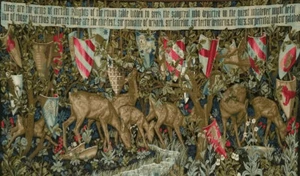 Medieval Knight Tapestry Verdure With Shields & Deer Morris Holy Grail 28" x 44” - Picture 1 of 6