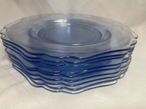 9 Cambridge LIGHT BLUE Glass 8 1/2” #3400 Scalloped Edge Plates 1930’s Set-9 EUC - Picture 1 of 6