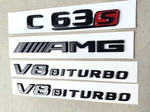 FOR MERCEDES C CLASS C63s C205 W205 S205 GLOSS BLACK AMG REAR BADGES V8 EMBLEMS - Imagen 1 de 7