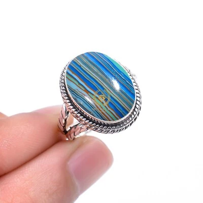 Rainbow Calsilica Ring 925 Sterling Silver Unique Jewelry Available In Ring Size - Image 1 of 4