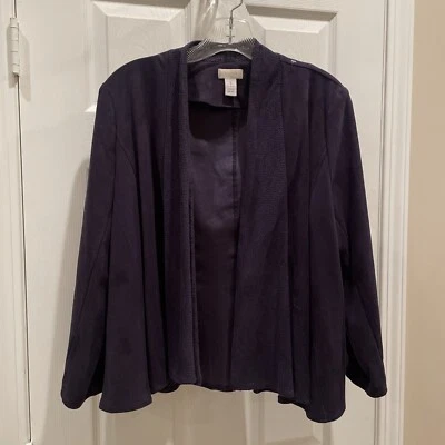 Chicos Womens Cardigan Pretty Blue Faux Suede ￼Open Front Cardigan size 1 - Image 1 of 3