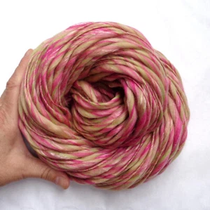 Merino silk thick thin handspun yarn super bulky pink green apricot 72yds (65m) - Picture 1 of 4