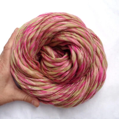 Fio de seda Merino grosso fino fiado à mão super volumoso rosa verde damasco 72yds (65m) - Imagem 1 de 4