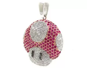 2.10ct Natural Round Diamond 14K Solid White Gold Ruby Onyx Cartoon Pendant - Picture 1 of 6
