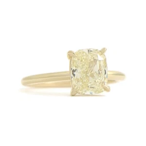 Light Yellow Cushion Solitaire Diamond Engagement Ring 14K Yellow Gold, 1.40 CT - Picture 1 of 10