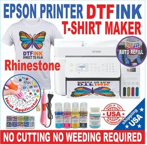 Epson Drucker mit DTF Tinte Wärmeübertragung Druck Baumwolle T-Shirt + Strass Set - Bild 1 von 7