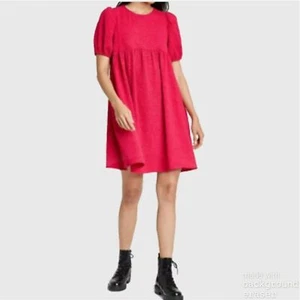 Women's Short Puff Sleeve Dress, Red, Medium NWT, MSRP $36.99 - Picture 1 of 5
