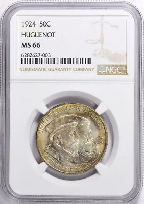 1924 Huguenot Commemorative Half MS-66 NGC Certified - Color! - Image 1 of 4