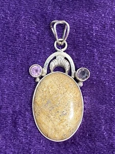 Holz Jaspis & Amethyst 925 Sterling Silber Anhänger Heilung Balance Wachstum Liebe - Bild 1 von 8