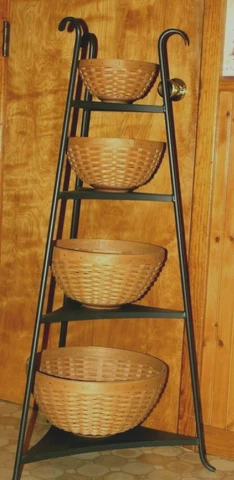 2006 Longaberger 4 Bowl Warm Brown Baskets w/ Black Wrought Iron Stand Cover