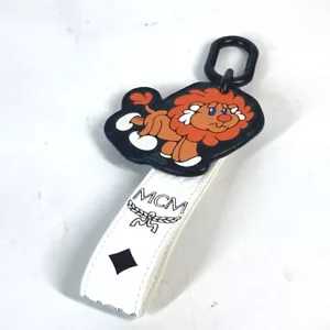 MCM Lion Logo in Visetos Bag Charm strap Key Holder Leather White Unused - Picture 1 of 11