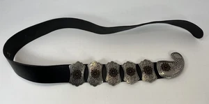 Cinturón de metal de cuero para mujer negro plateado talla mediana  - Imagen 1 de 7