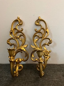 Par de candelabros vintage de pared Syroco Gold 4531 MCM - Imagen 1 de 4