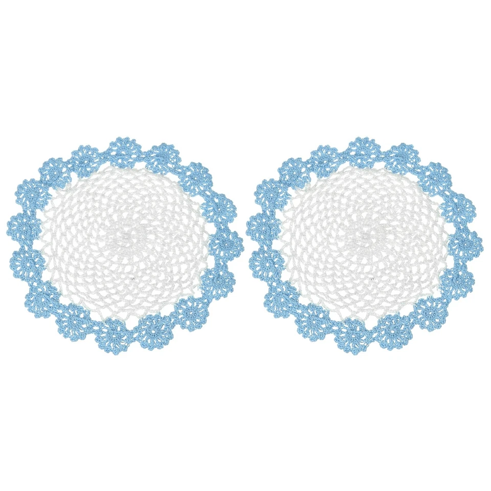 2 piezas tapetes hechos a mano de ganchillo de 8,2" manteles individuales posavasos de encaje blanco, azul claro Foto 1 de 4