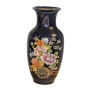 Vaso porcellana asiatica giapponese blu vintage dipinto a mano fiori ciliegio carrello arte - Foto 1 di 6