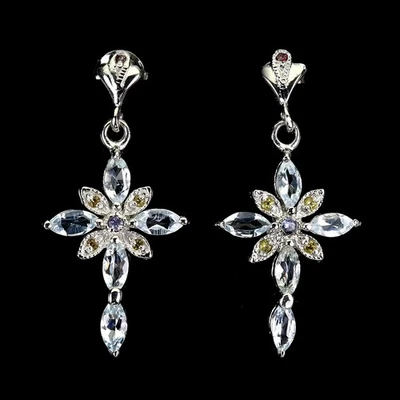 Pendientes de plata de ley 925 marquesa aguamarina tanzanita piedras preciosas joyería Foto 1 de 4