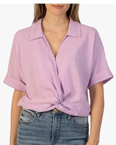 Top Kut From The Cloth Rebel misto lino annodato lavanda taglia small collo a V - Foto 1 di 11