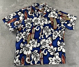 VTG RJC Hawaiian Barkcloth Button Aloha Shirt Floral Surfboard Men’s L *button* - Picture 1 of 16