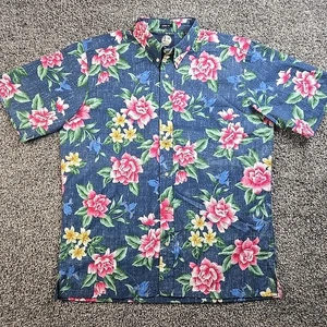 Vintage Reyn Spooner Shirt Mens Large Blue Floral Hawaiian Reverse Print Classic - Picture 1 of 11