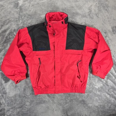 VTG Columbia Anorak Jacket Mens M Red Colorblock Nylon Full Zip Packable Hood - Image 1 of 4