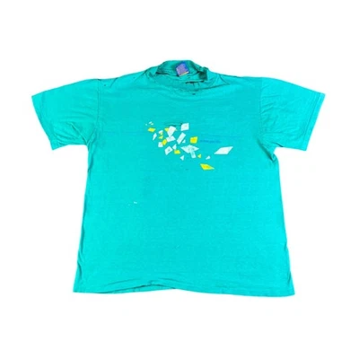 Camiseta Gráfica Vintage Ocean Pacific Verde Azulado Turquesa Geo Estampado Hombres Talla Lg Años 90 Foto 1 de 4