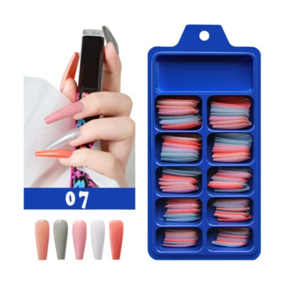 100X Reusable False Nails Art Tips Long Artificial Fake Stick on Full Cover Nail - Image 1 of 4